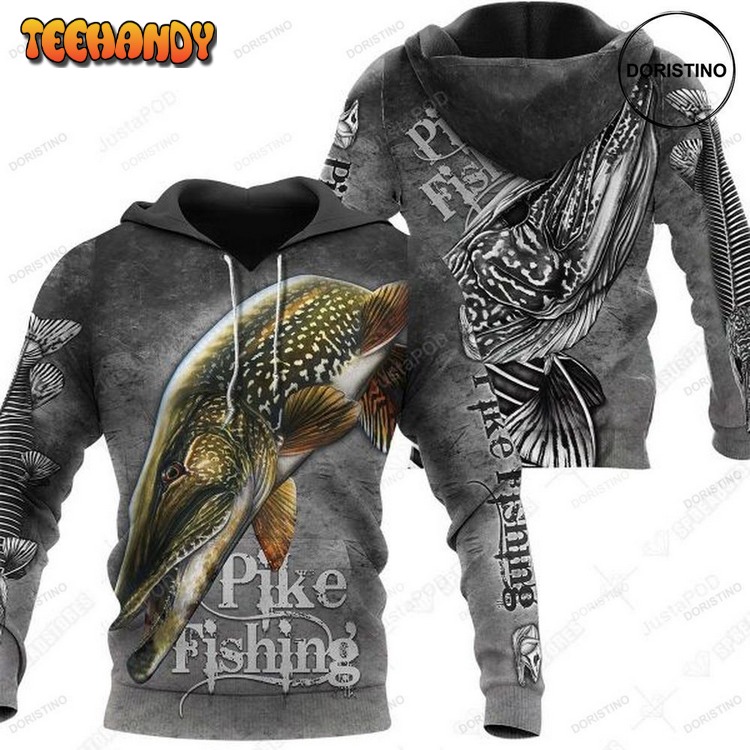 Cool Pike Fishing Art All Over Print Pullover 3D Hoodie