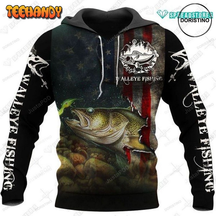 Cool Walleye Fishing All Over Print Pullover 3D Hoodie