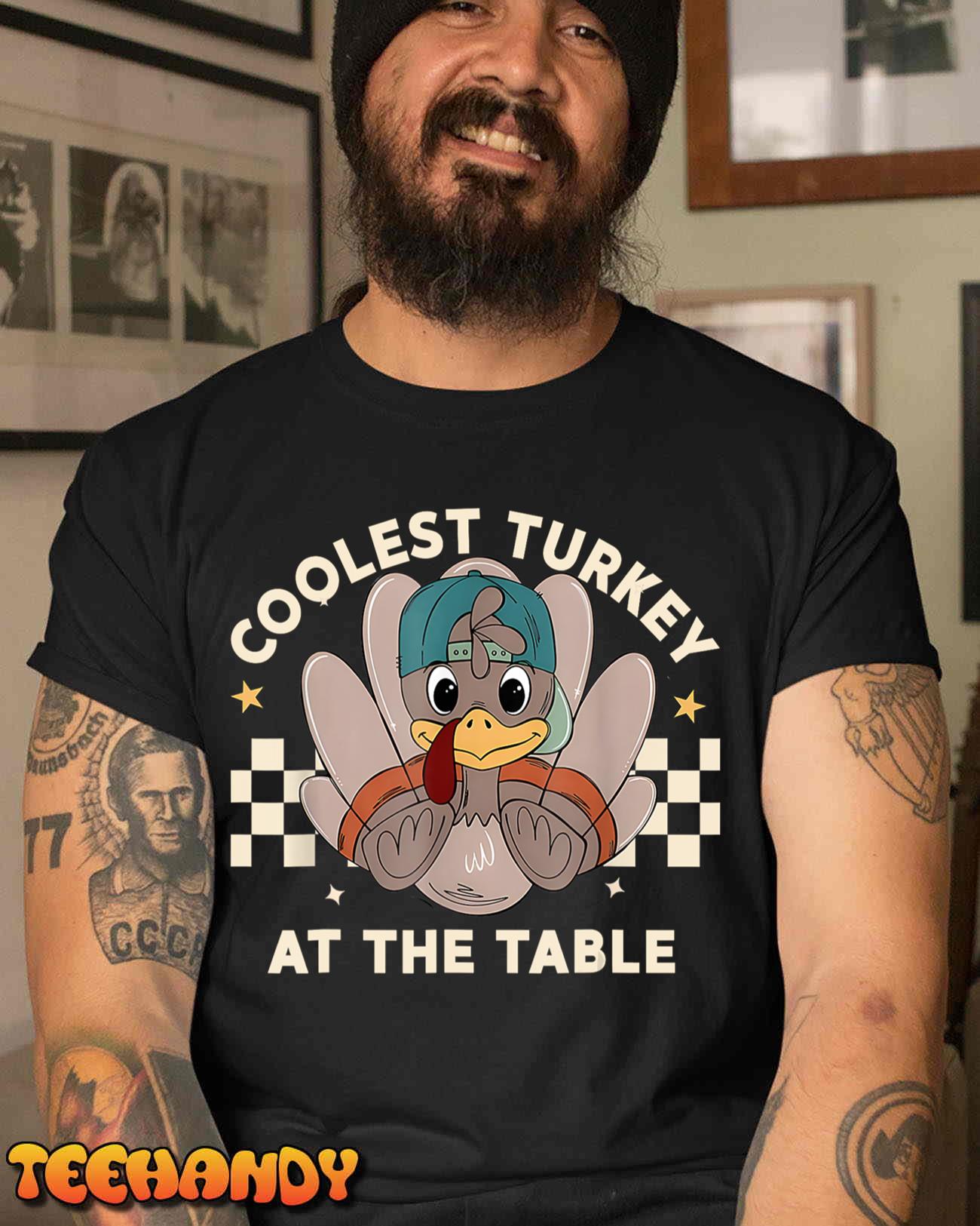 Coolest Turkey At The Table Thanksgiving Turkey Boys Girls T-Shirt