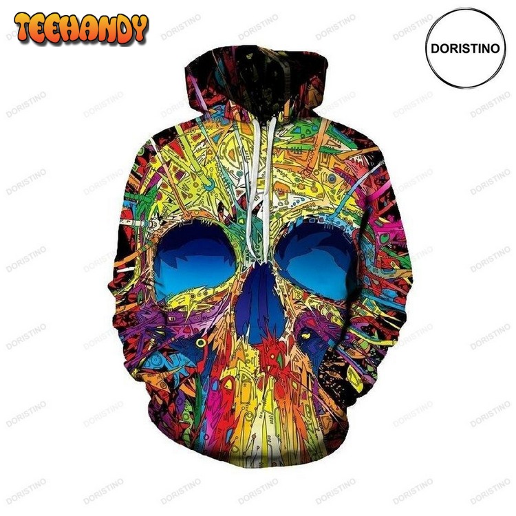 Creative Colorful Scary Skull Paint Halloween Awesome Pullover 3D Hoodie