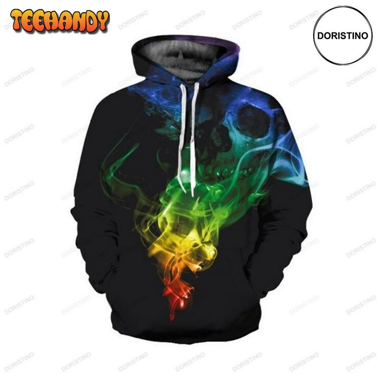 Creative Colorful Smoke Skeleton Skull Halloween Pullover 3D Hoodie