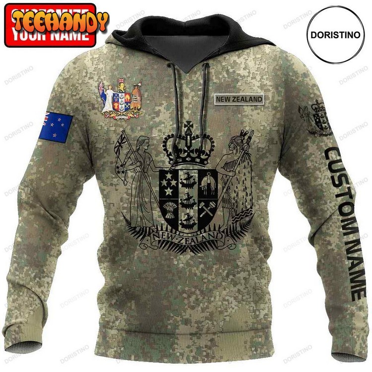 Custom Name New Zealand Aotearoa Coat Of Arm Army Pullover 3D Hoodie