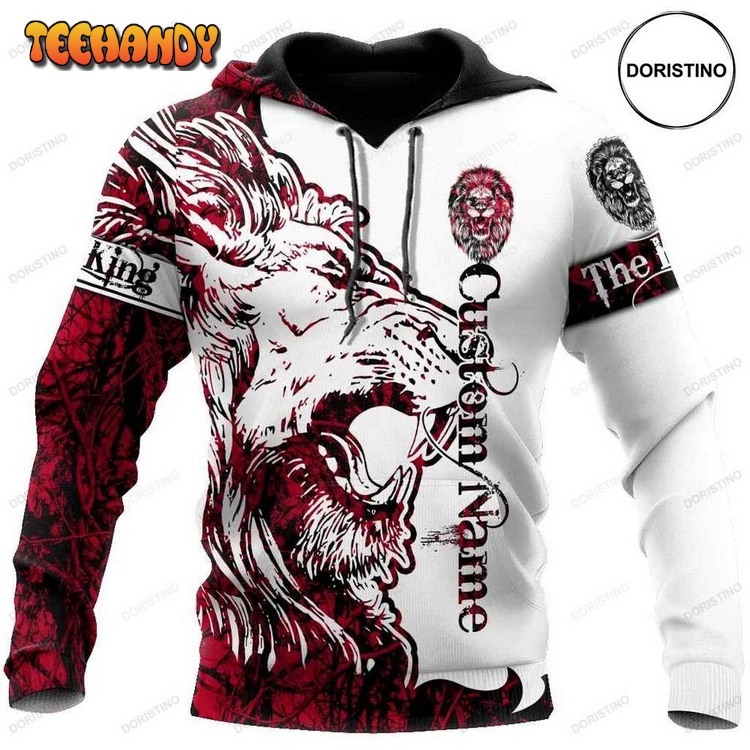 Custom Name The Red Alpha King Lion Tattoo Pullover 3D Hoodie