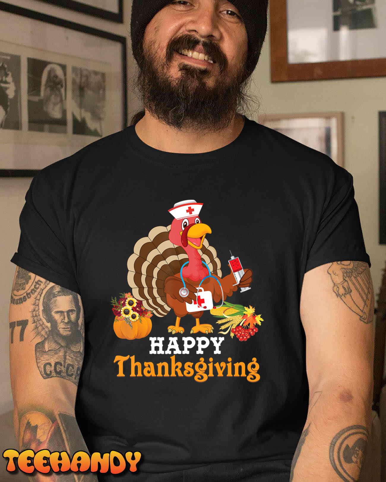 Cute Nurse Turkey Doctor Thankful Blessed Happy Thanksgiving T-Shirt