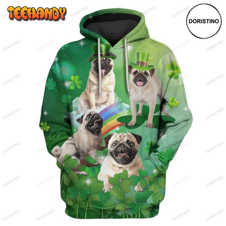 Cute Pugs Dog Saint Patricks Day Pullover 3D Hoodie