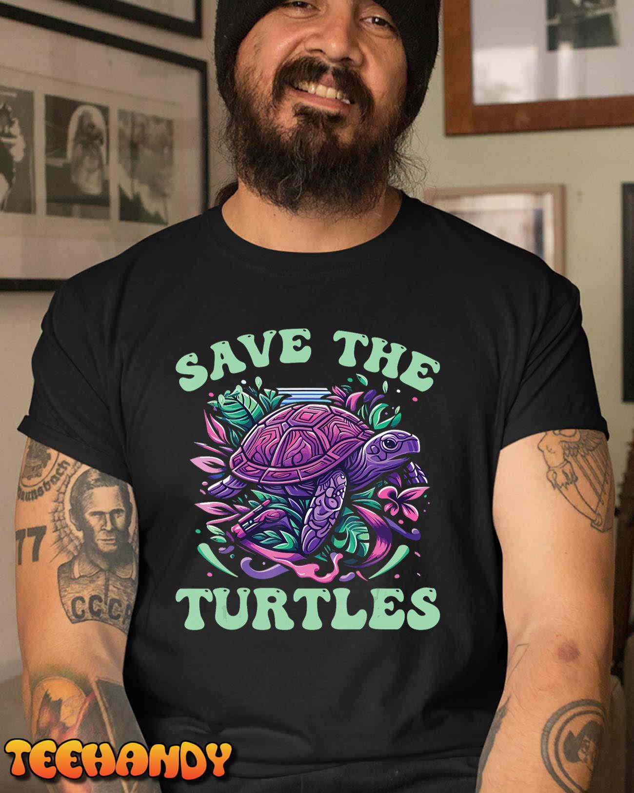 Cute Tortoise Graphic Retro Perfect Vintage Save The Turtle T-Shirt