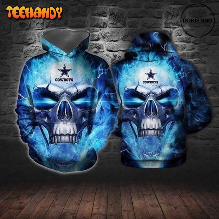 Dallas Cowboys Skull Lightning Awesome Pullover 3D Hoodie