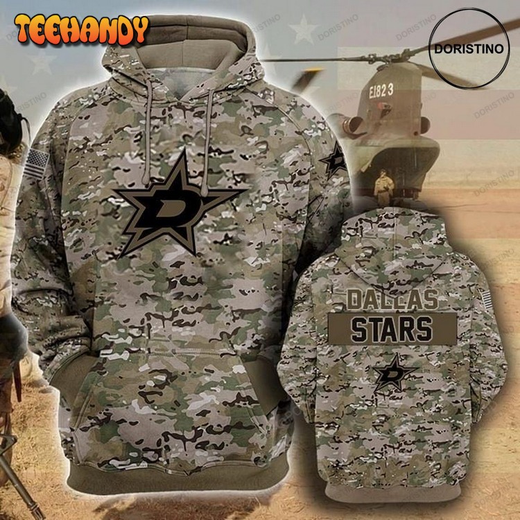 Dallas Stars Camouflage Veteran Cotton Pullover 3D Hoodie