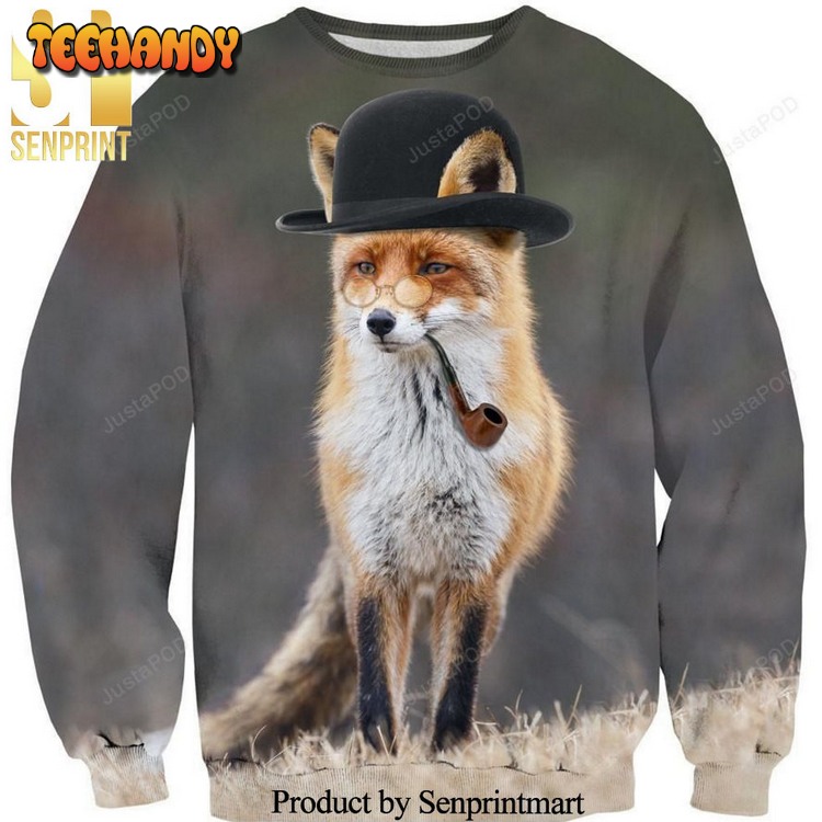 Dapper Fox Smoking Knitted Ugly Xmas Sweater