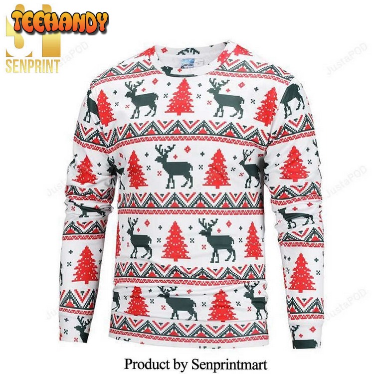 Deer And Christmas Tree Knitted Ugly Xmas Sweater