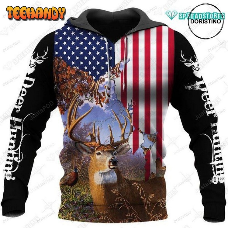 Deer Hunting Flag Usa Limited Edition Pullover 3D Hoodie