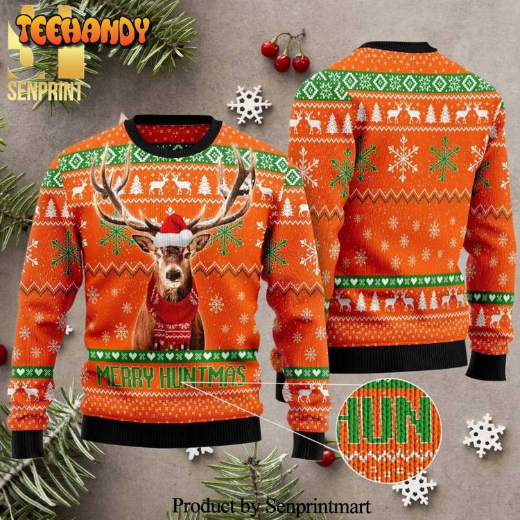 Deer Merry Huntmas Knitted Ugly Xmas Sweater