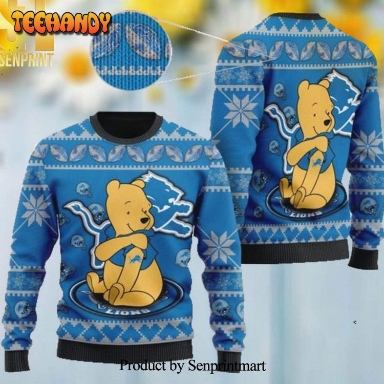 Detroit Lions NFL American Football Team Logo Cute Winnie The Pooh Bear Sweater