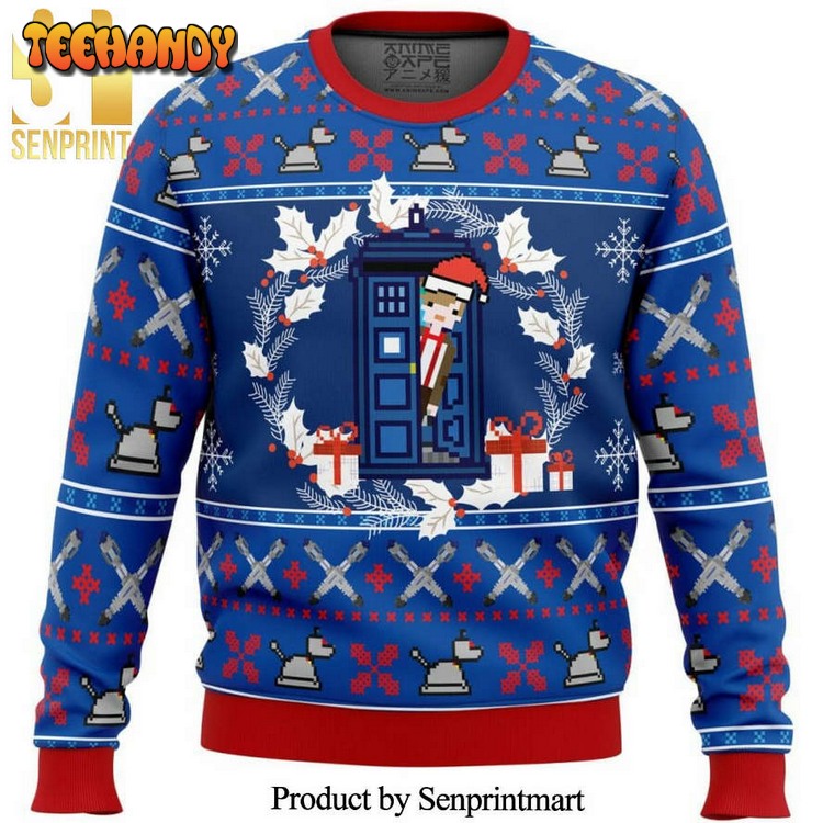 Doctor Who Tardis Wreath Knitted Ugly Xmas Sweater