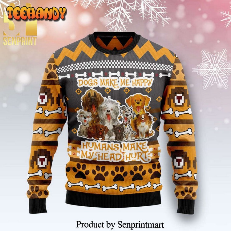 Dogs Make Me Happy Humans Make My Head Hurt Ugly Xmas Sweater