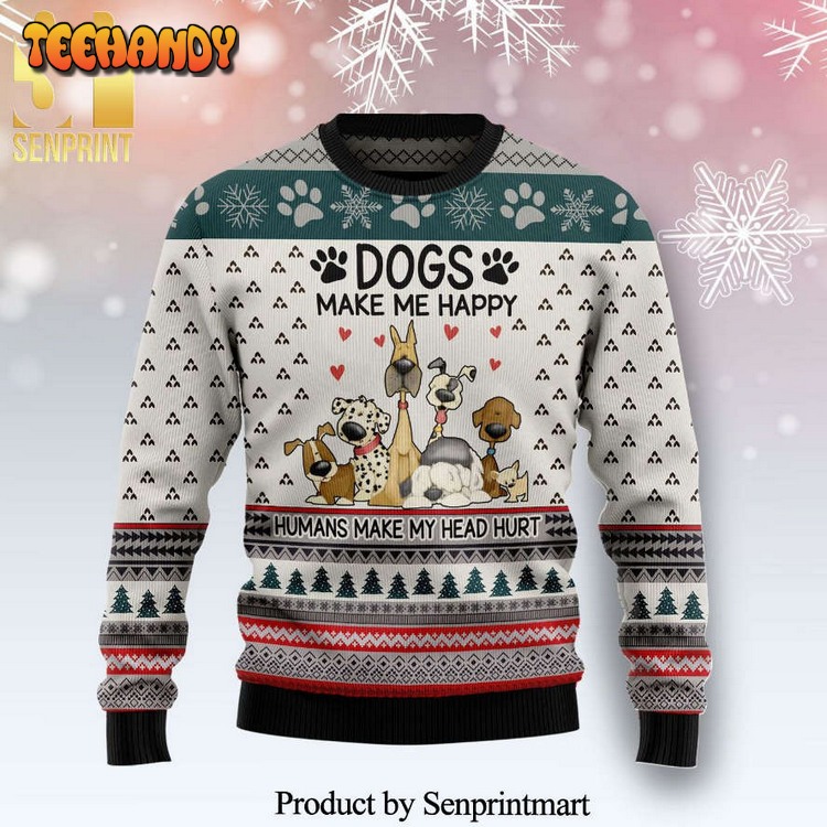 Dogs Make Me Happy Knitted Ugly Xmas Sweater