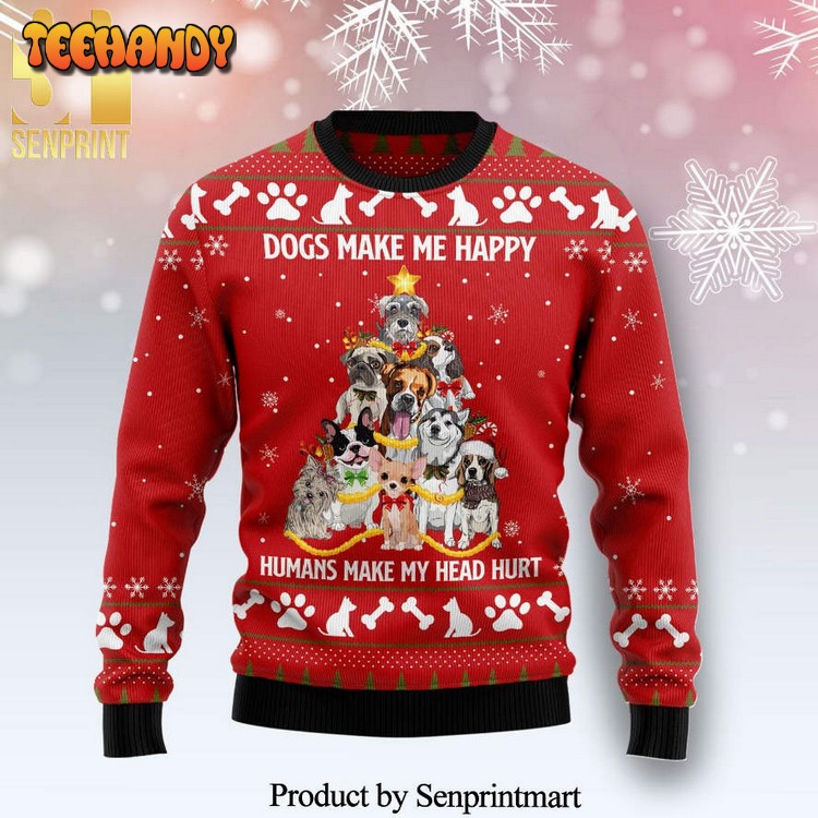 Dogs Make Me Happy Premium Ugly Xmas Sweater