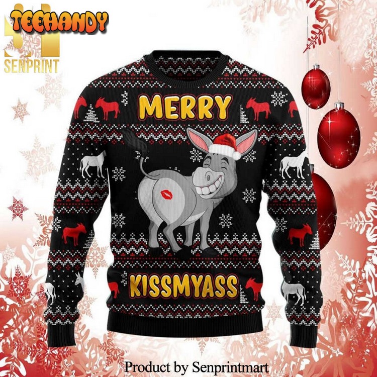 Donkeys Merry Kissmyass Knitted Ugly Xmas Sweater