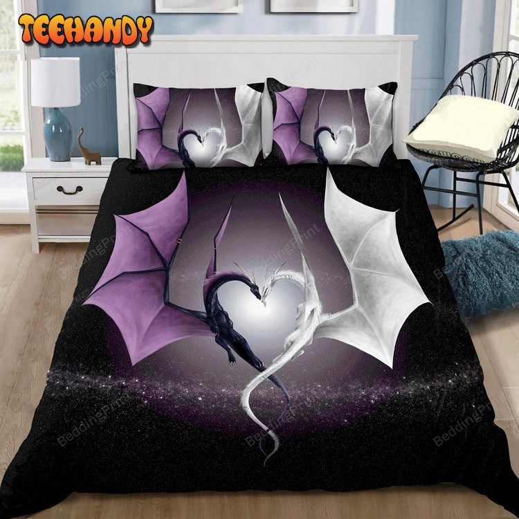 Dragon Couple Art Purple And White Duvet Cover Bed Sets