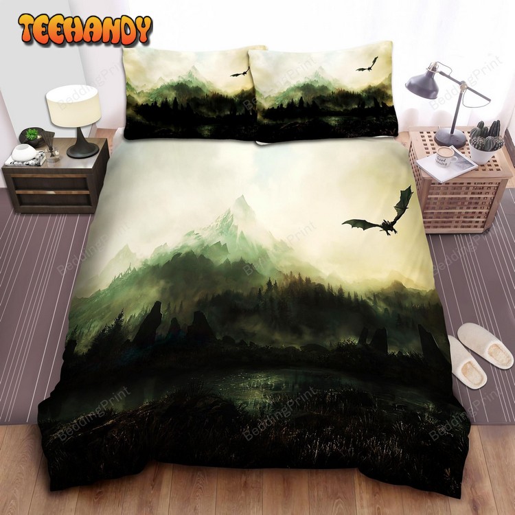 Dragon Flying In Skyrim Bed Sheets Duvet Cover Bed Sets