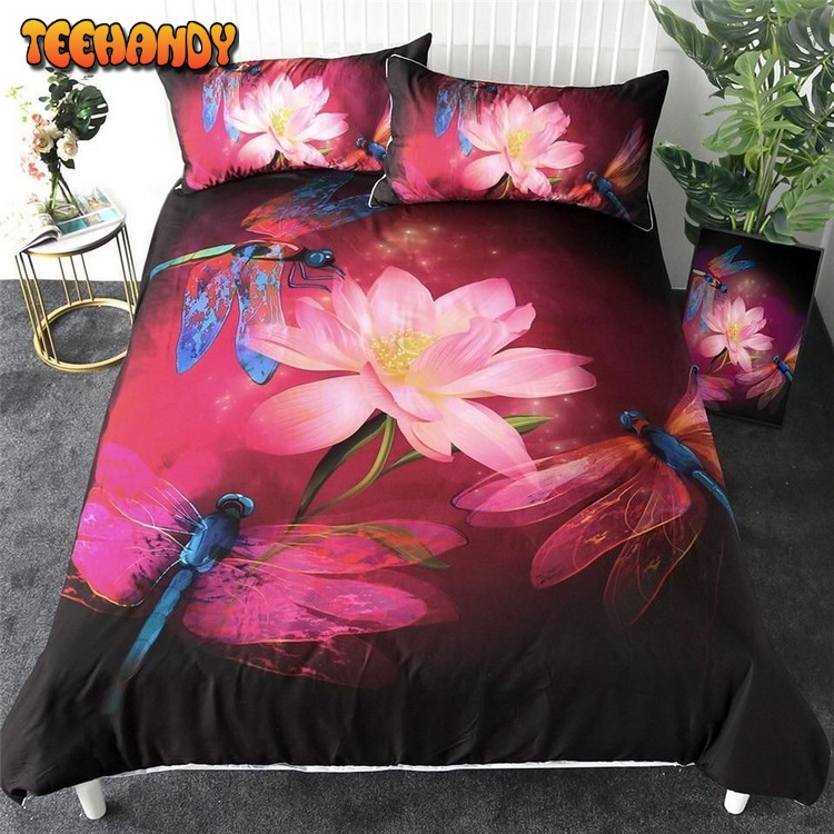 Dragonflies On Lotus Bed Sheets Duvet Cover Bedding Sets