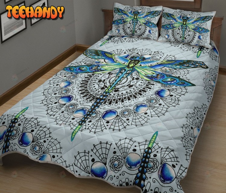 Dragonfly Charming On Beautiful Flower Quilt Bedding Set