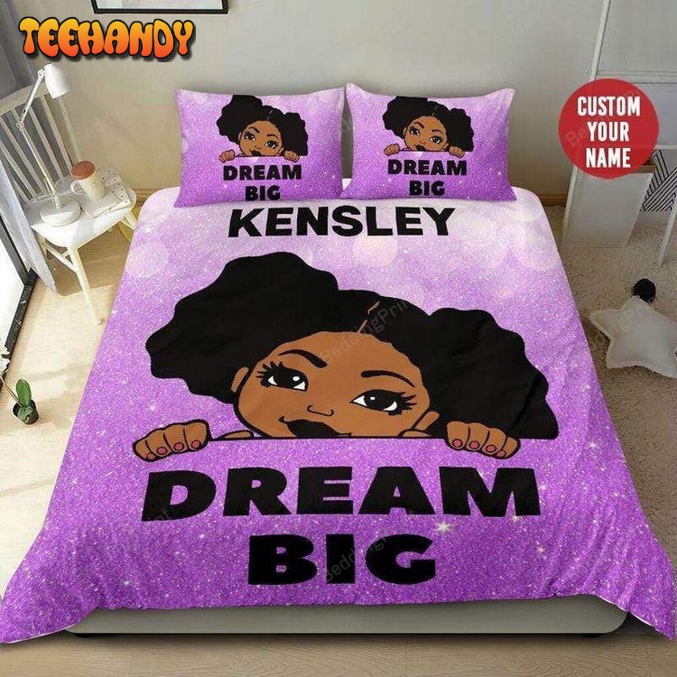 Dream Big Black Girl African Custom Name Duvet Cover Bed Set