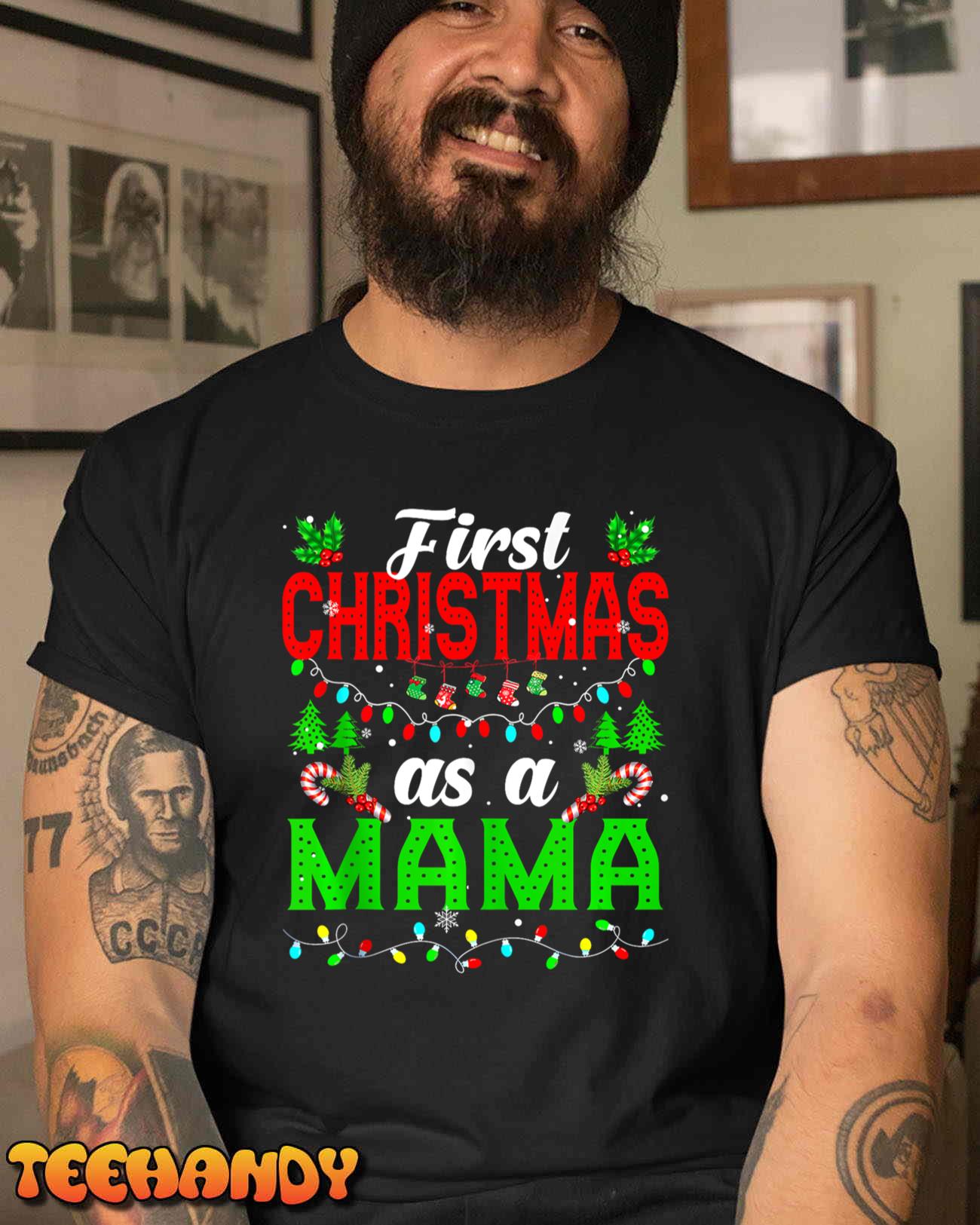 First Christmas As A Mama Family Xmas Lights Pajamas Couples Tank Top