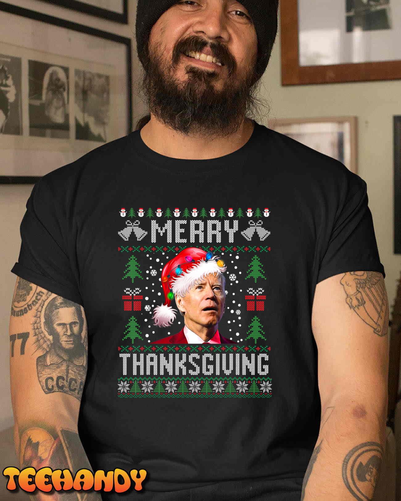 Funny Joe Biden Merry Thanksgiving Ugly Christmas Sweater T-Shirt