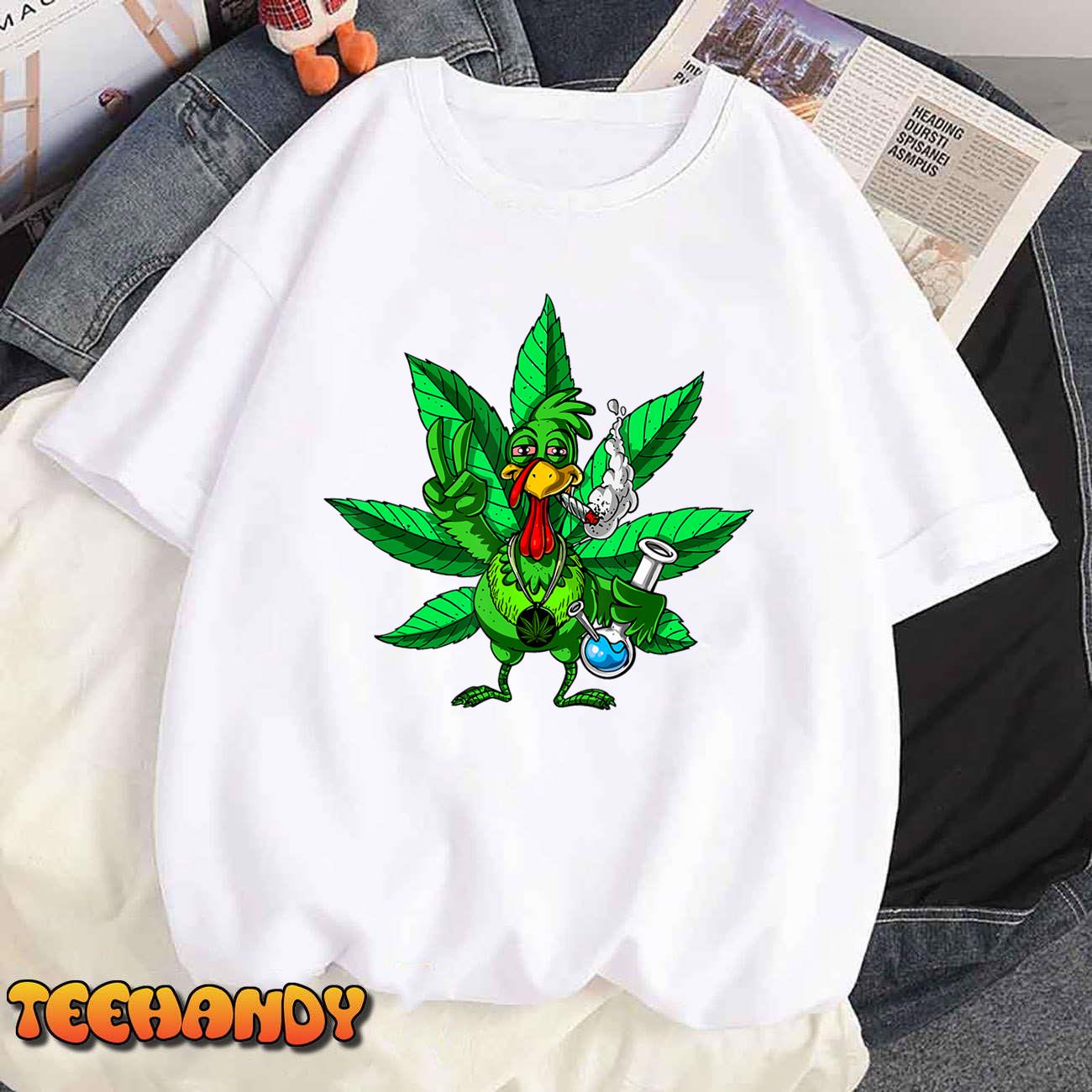 Funny Turkey Weed Leaf Pot Smoker 420 Thanksgiving Day T-Shirt