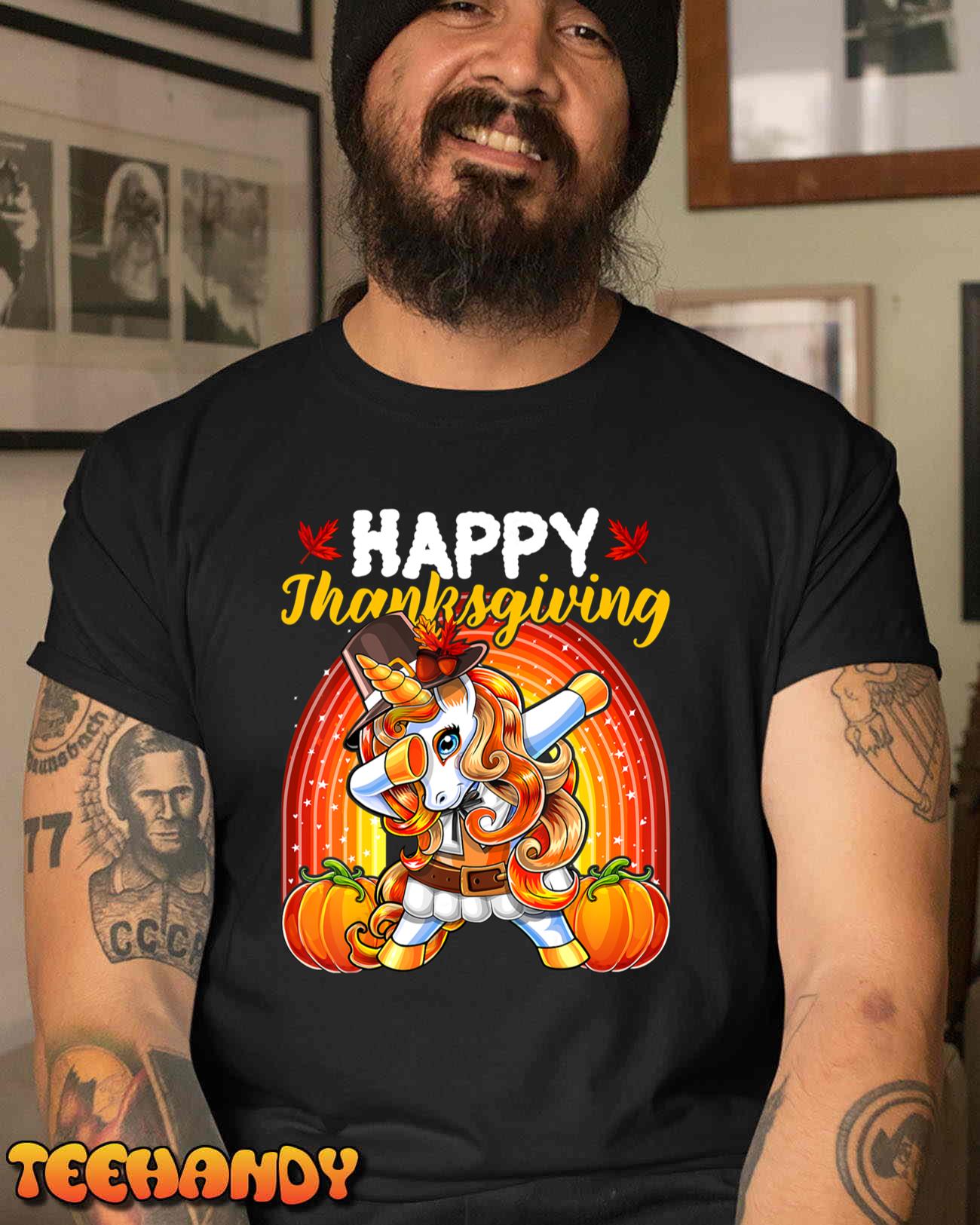 Happy Thanksgiving Dabbing Unicorn Pilgrim Costume Girls T-Shirt