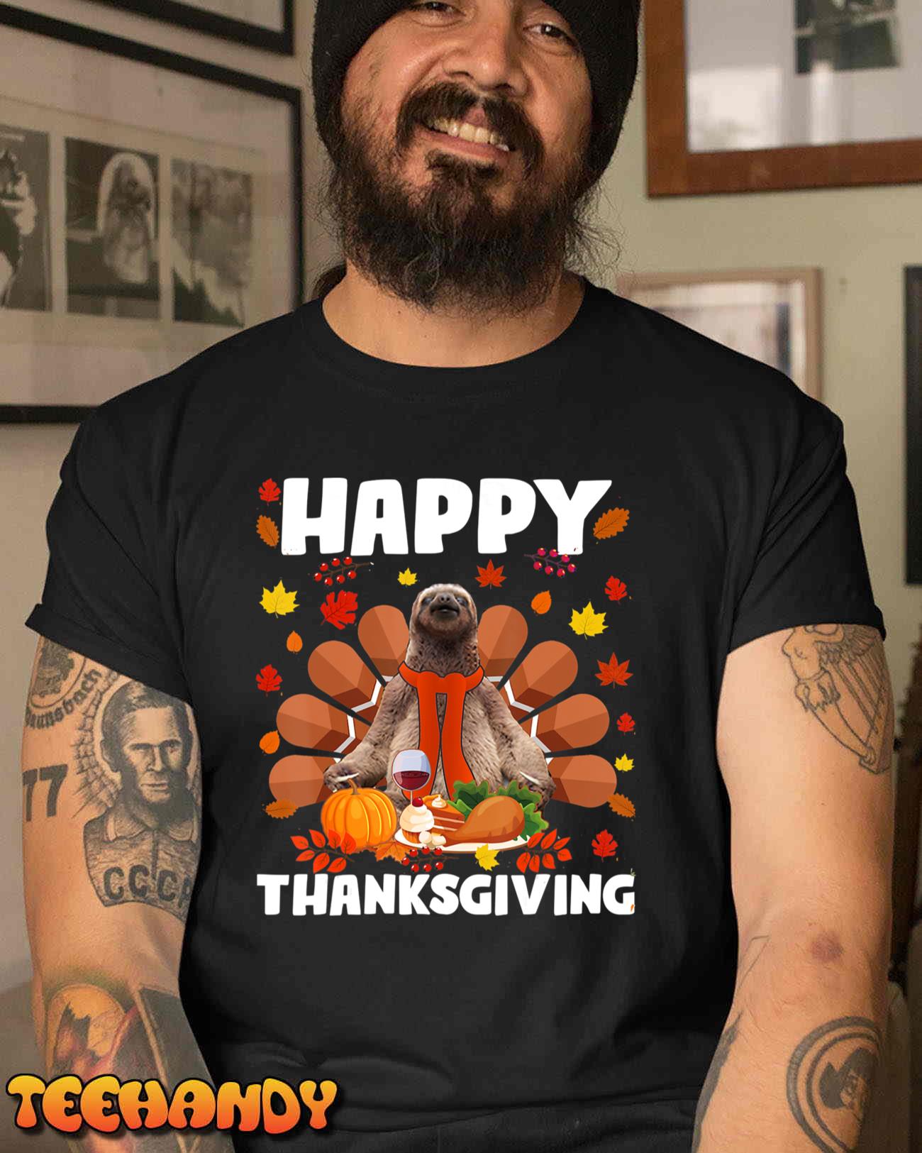 Happy Thanksgiving Funny Sloth Turkey Autumn Sloth Lover T-Shirt