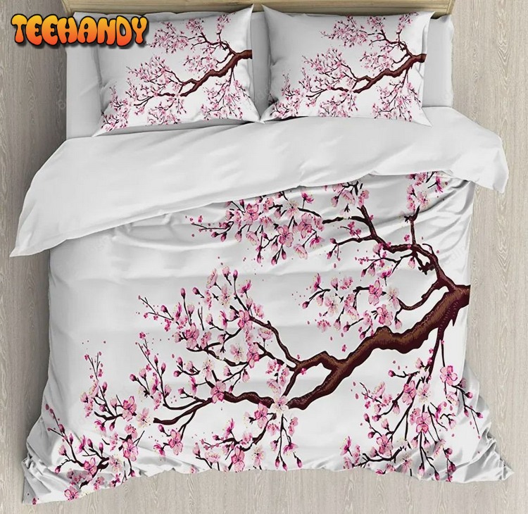 Japanese Branch of a Flourishing Sakura Tree Flowers Cherry Bed Sets For Fan