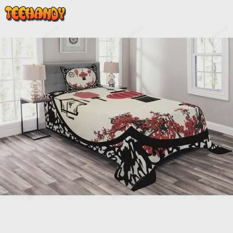 Japanese Sakura Cherry Blossom Lanterns Bed Sets For Fan