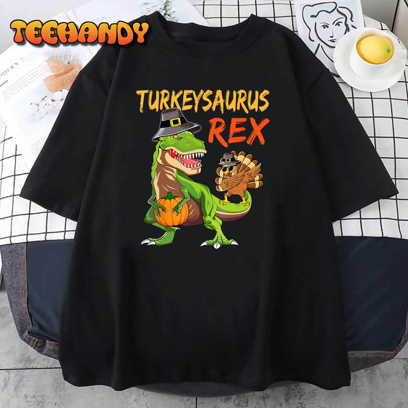 Kids Turkey Saurus Rex Dab Turkey Dinosaur Boys Thanksgiving T-Shirt