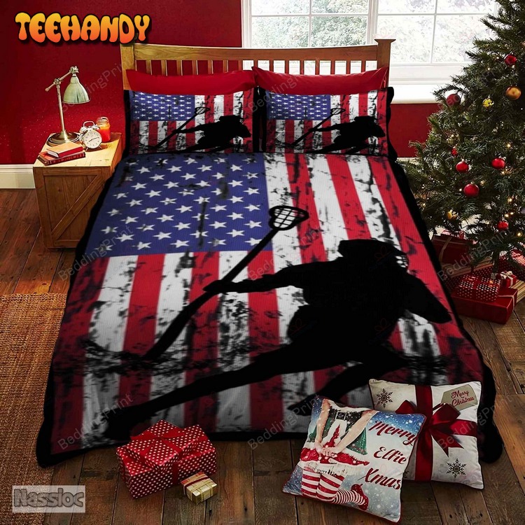 Lacrosse Player American Flag Bed Sets For Fan