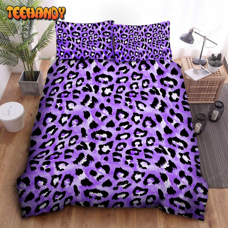 Leopard Purple Skin Print Bed Sheets Duvet Cover Bed Sets For Fan