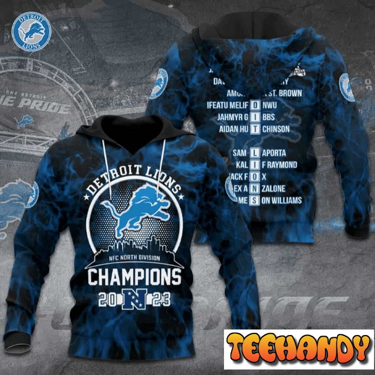 Lions 2023 NFC North Division Champs 3D Hoodie