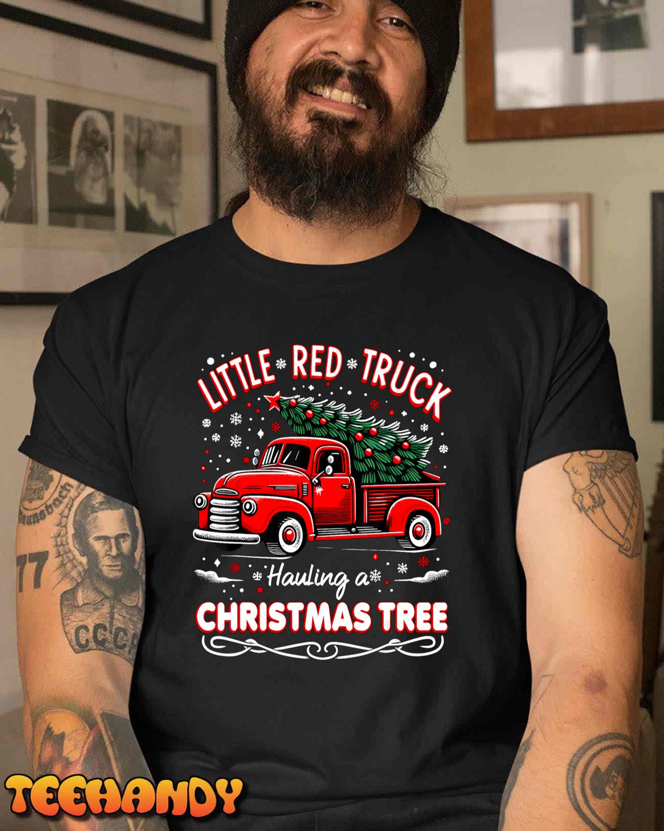 Little Red Truck Hauling A Christmas Tree T-Shirt