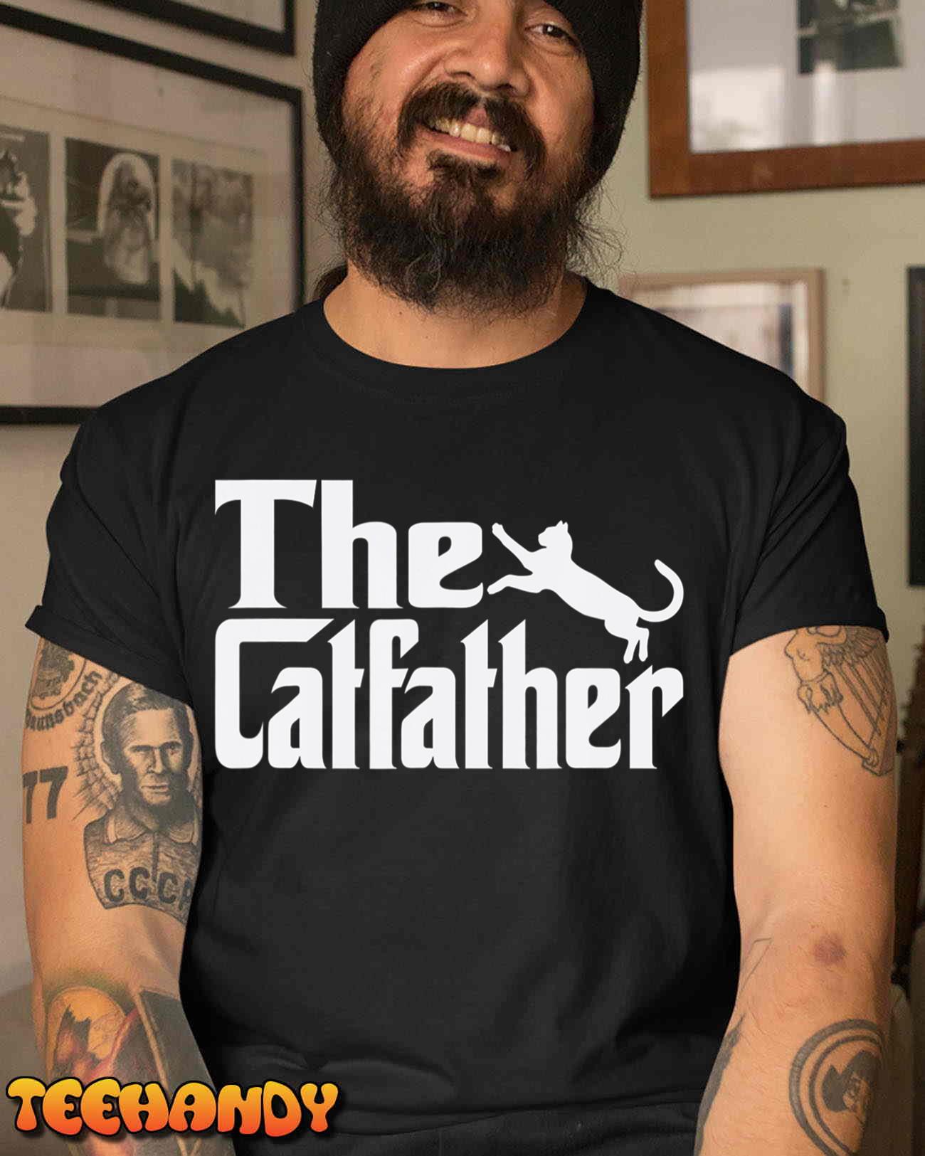 Mens Cat Father Kitty Dad Fathers Day Meow Feline T-Shirt