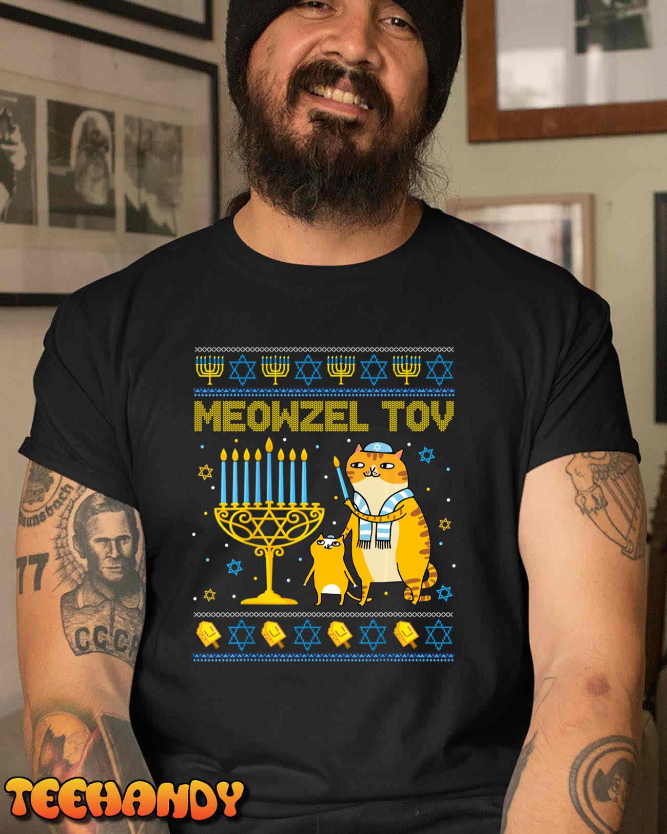 Meowzel Tov Ugly Hanukkah Sweater Cat Chanukah Jew Menorah Sweatshirt