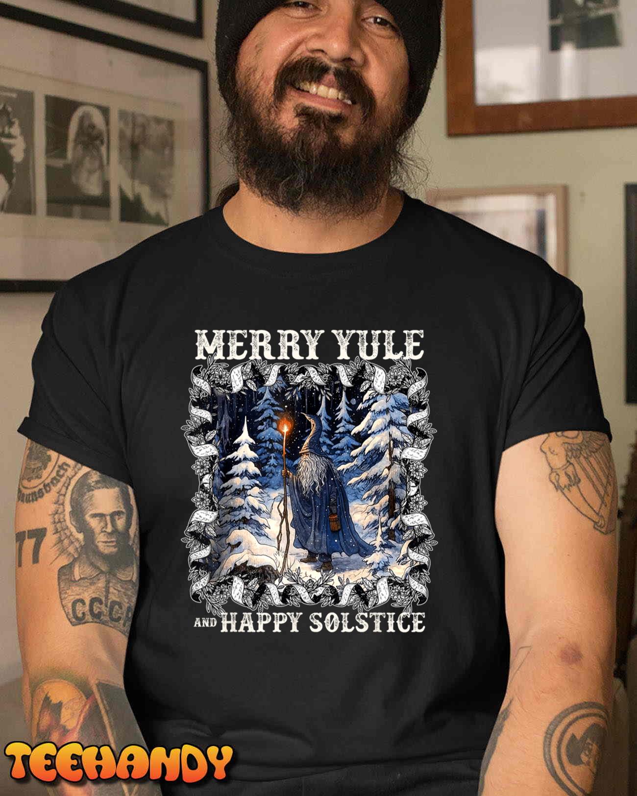 Merry Solstice Happy Yule Christmas Bird Nordic Xmas Graphic T-Shirt