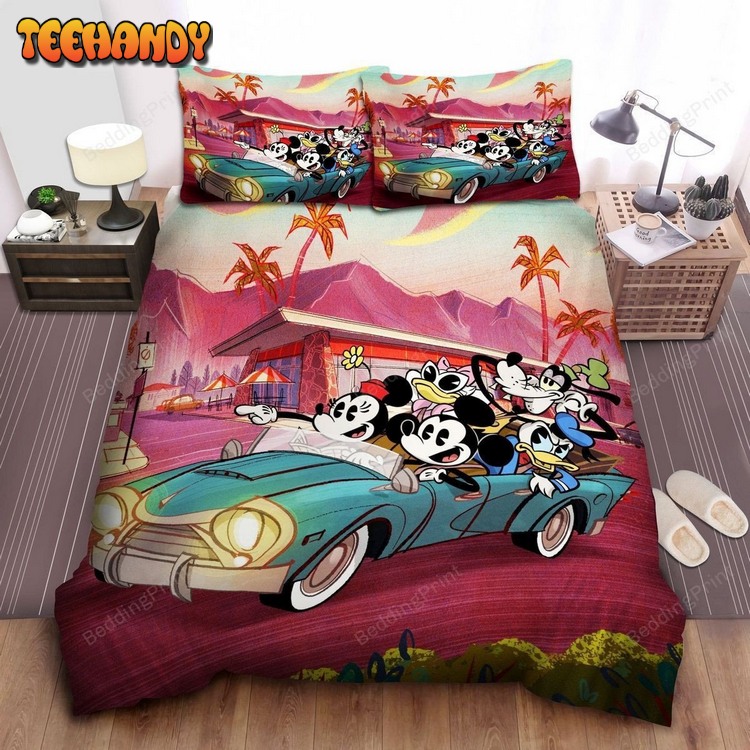 Mickey Mouse Driving Friends On Vintage Car Bed Sets For Fan