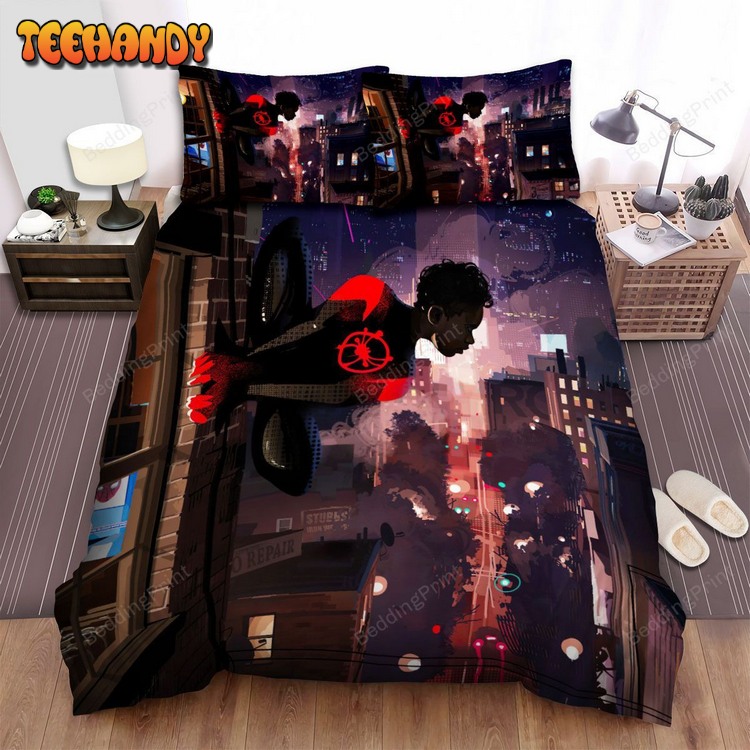 Miles Morales Spider-Man On A Wall Artwork Bed Sets For Fan