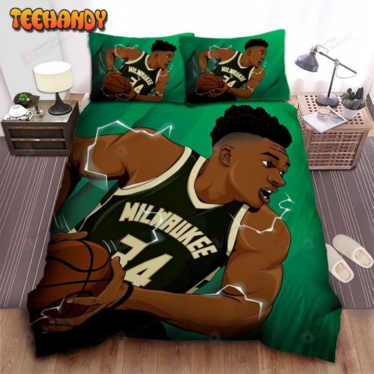 Milwaukee Bucks Giannis Antetokounmpo Cartoon Drawing Bed Sets For Fan