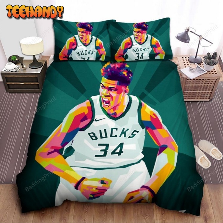 Milwaukee Bucks Giannis Antetokounmpo Celebrating Wpap Artwork Bed Sets