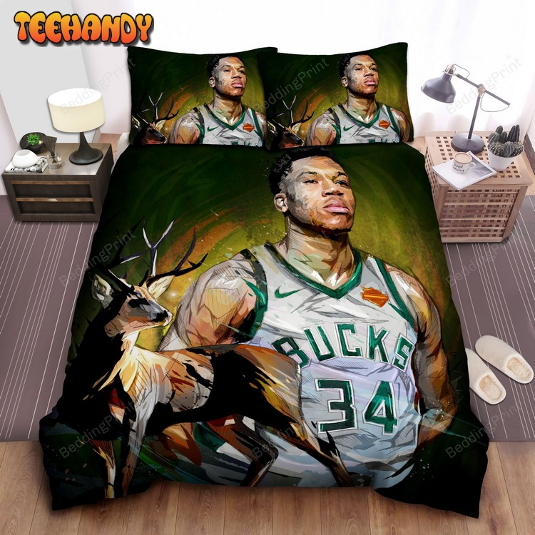 Milwaukee Bucks Giannis Antetokounmpo Digital Portrait Bed Sets For Fan