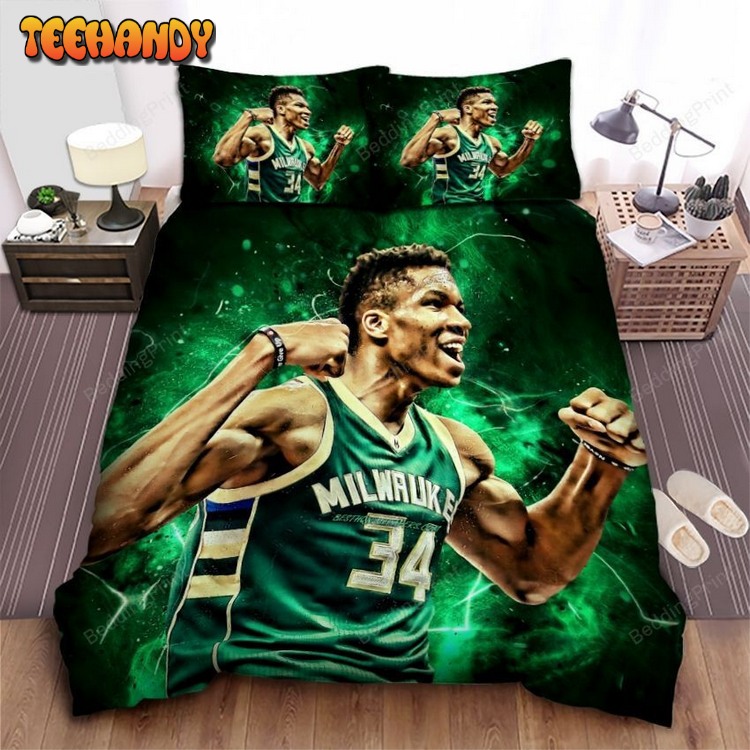 Milwaukee Bucks Giannis Antetokounmpo Showing Muscles Photo Bed Sets