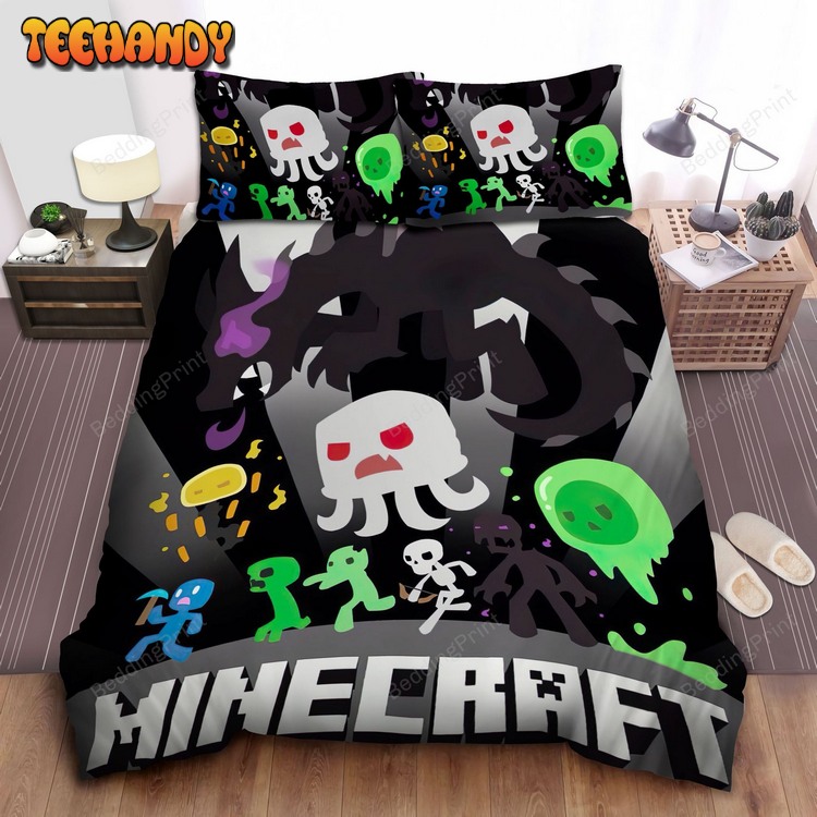 Minecraft Monsters Chasing Player Painting Bed Sets For Fan