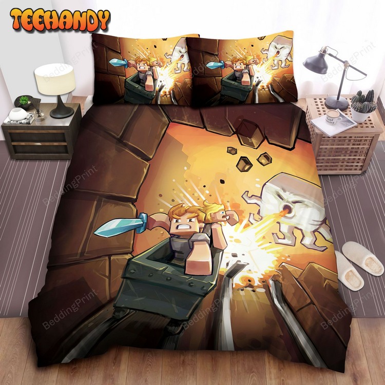 Minecraft Warriors Fighting White Octopus Monster Bed Sets For Fan